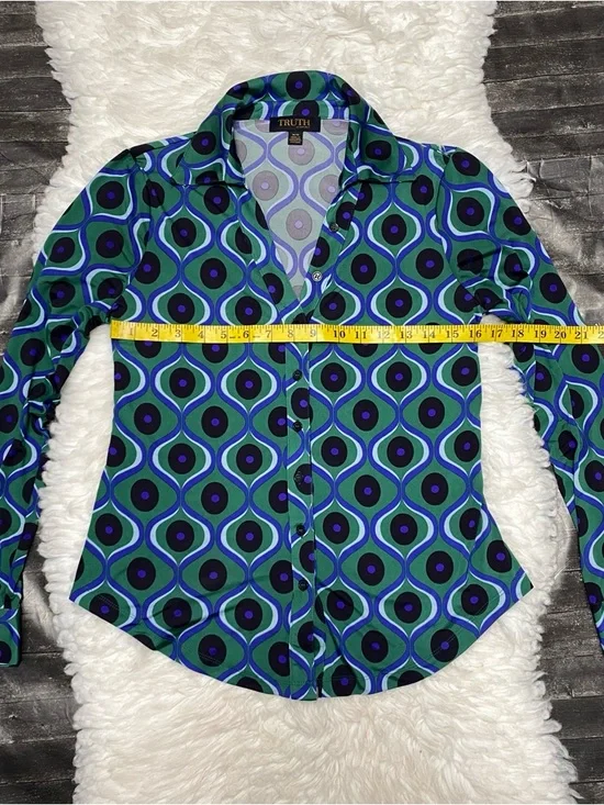 TRUTH REPUBLIC GEOMETRIC PRINT BUTTON DOWN BLOUSE Y2K CYBER GRUNGE RETRO - Picture 3 of 6